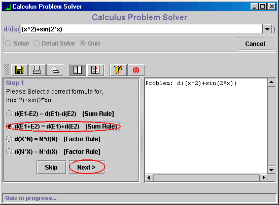 Selecting Formulas in Quiz feature