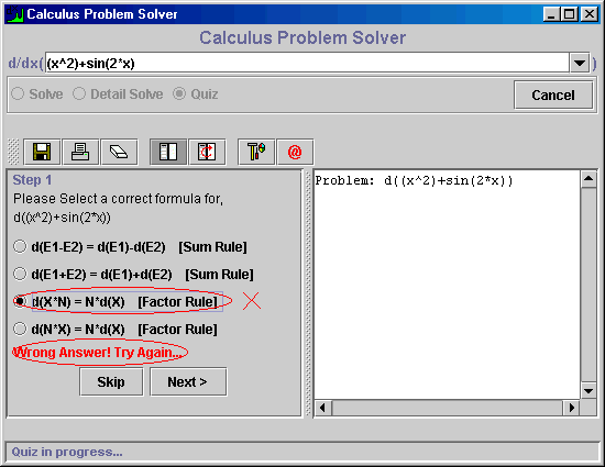 Selecting a wrong answer will be detected by Calculus Problme Solver